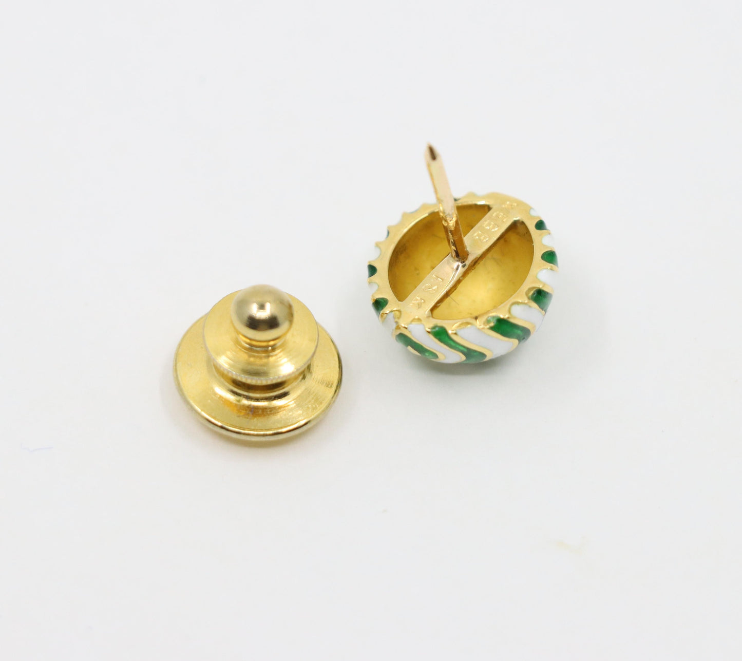 Vintage David Webb 18K Gold Green & White Enamel Cufflinks