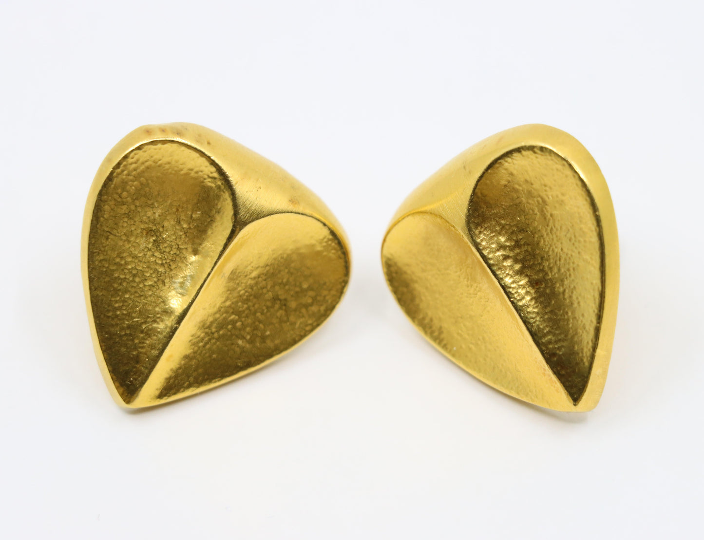 Vintage Zolotas 22K Gold Textured Heart Earrings