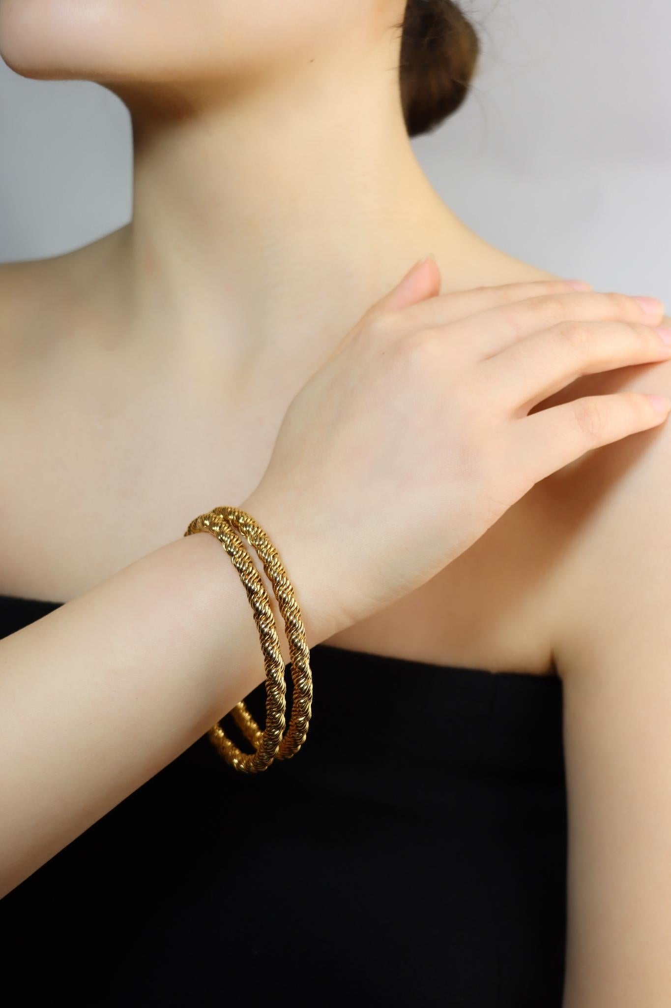 Pair of Vintage Tiffany & Co. 18K Gold Twist Rope Bangles