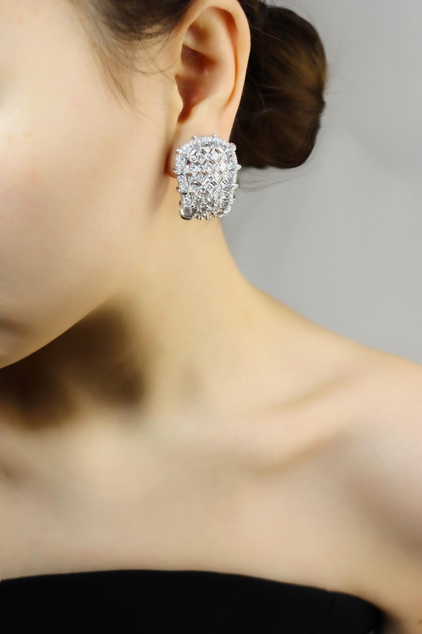 R.C.M 18K White Gold Diamond Earrings Italian