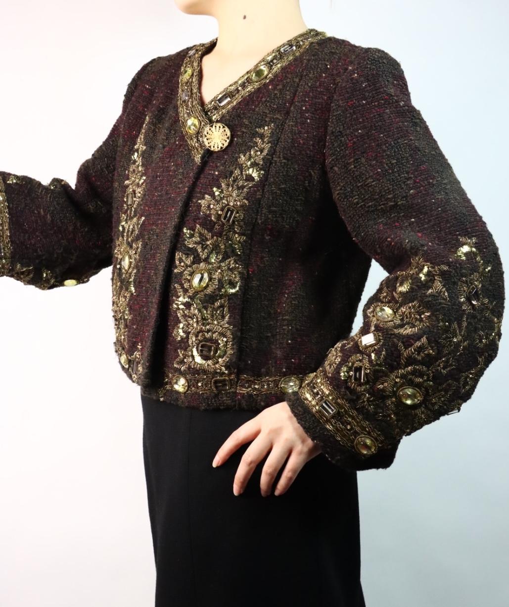 Vintage Oscar De La Renta Black Gold Embellished Jacket