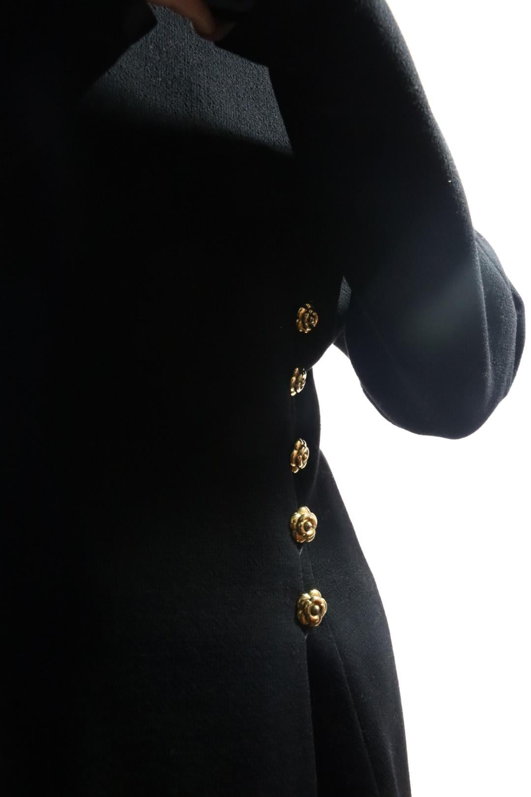 Vintage Chanel Black Camellia Button Dress Suit