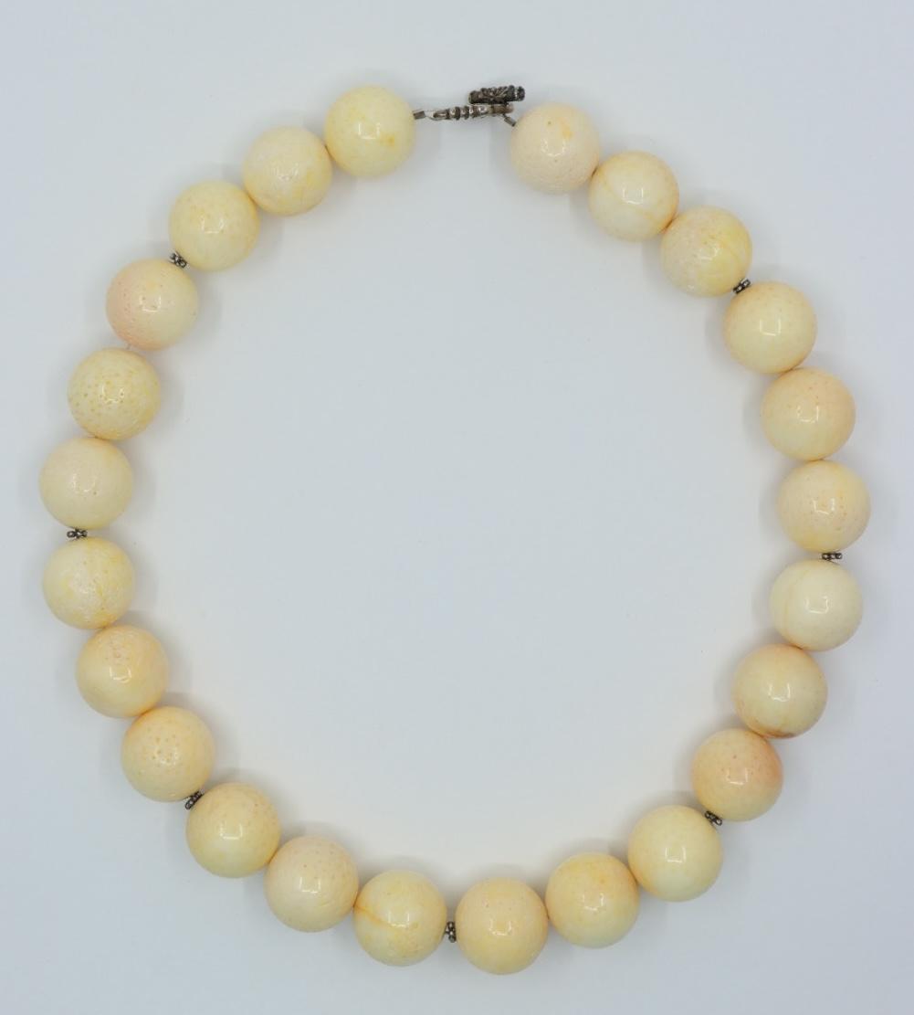 Vintage 925 Silver Large Angel Skin Coral Bead Necklace