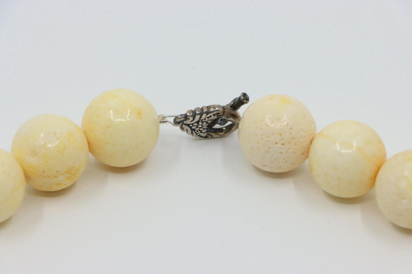Vintage 925 Silver Large Angel Skin Coral Bead Necklace