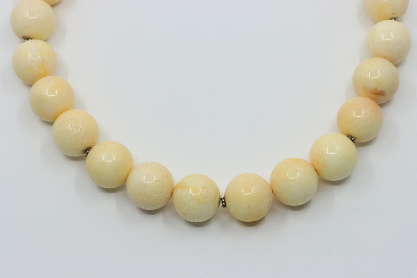 Vintage 925 Silver Large Angel Skin Coral Bead Necklace