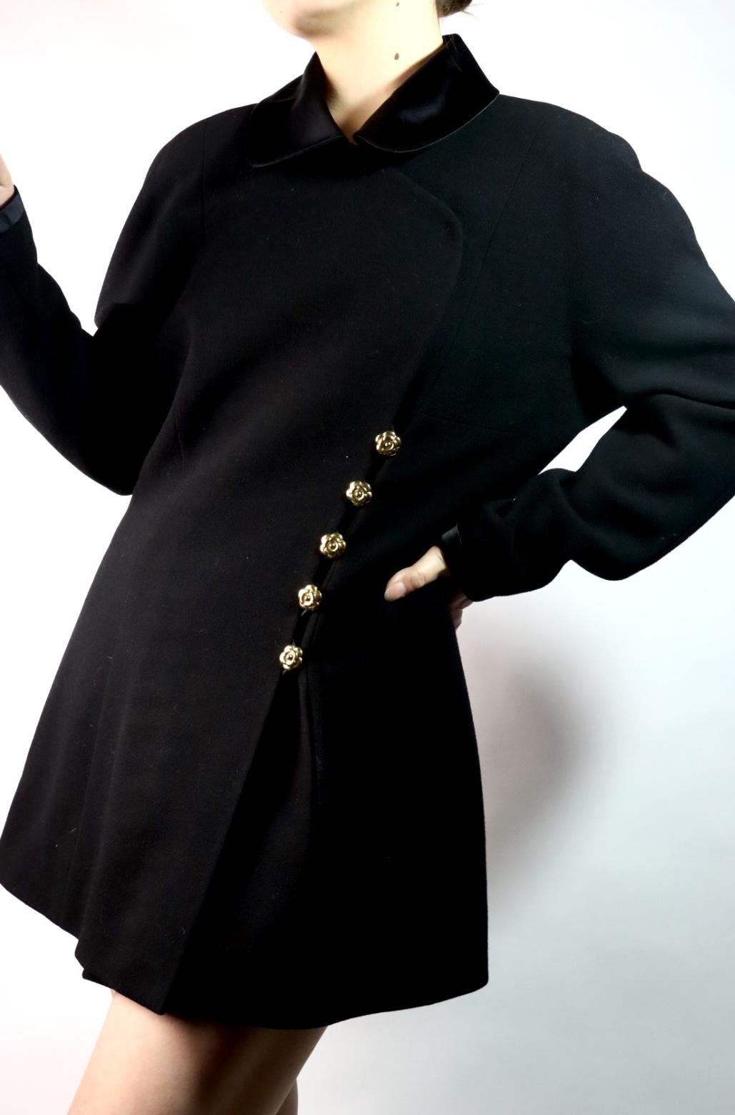 Vintage Chanel Black Camellia Button Dress Suit