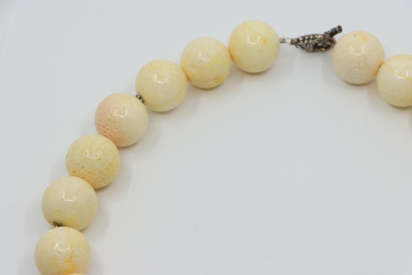Vintage 925 Silver Large Angel Skin Coral Bead Necklace
