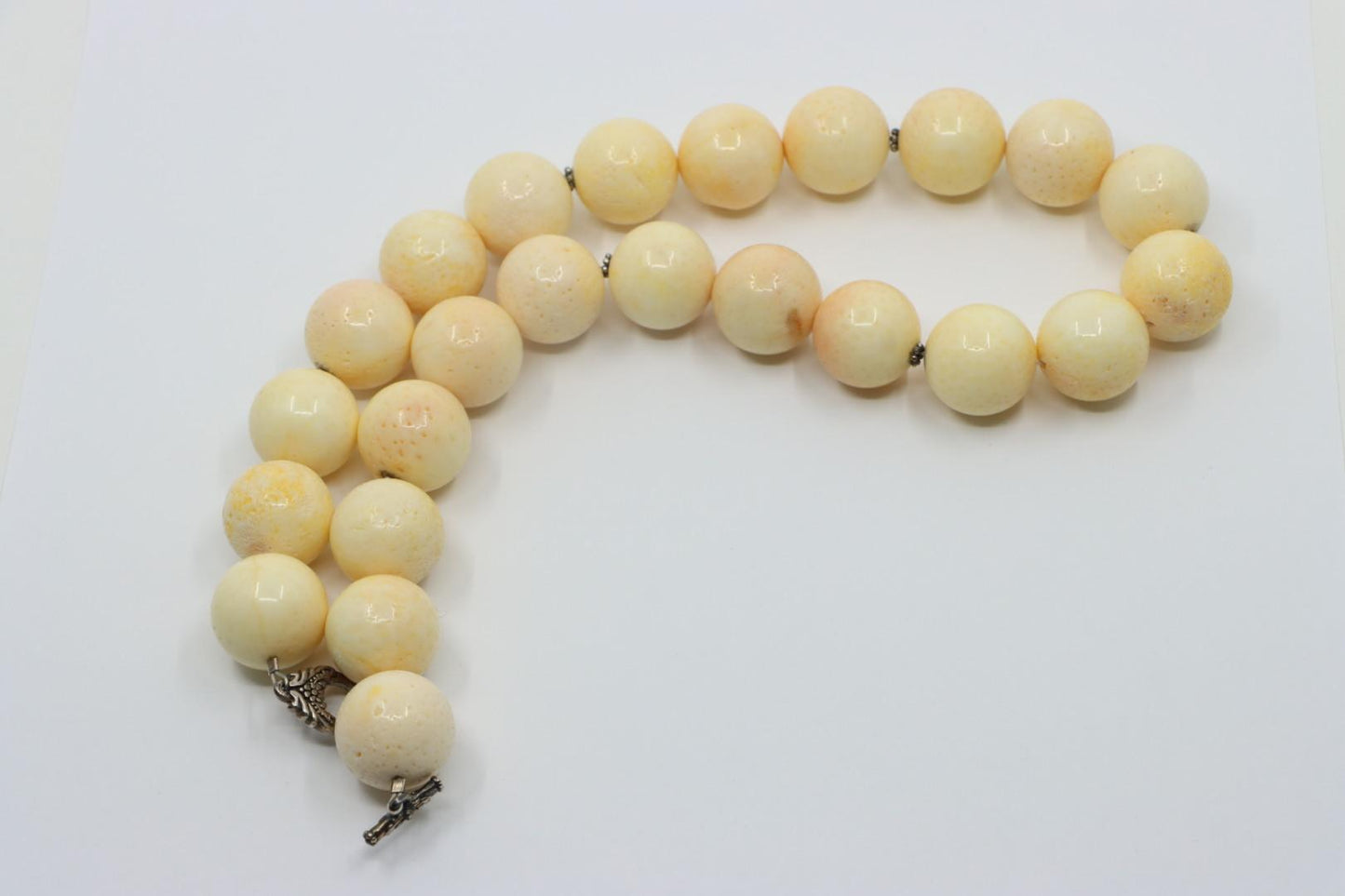 Vintage 925 Silver Large Angel Skin Coral Bead Necklace