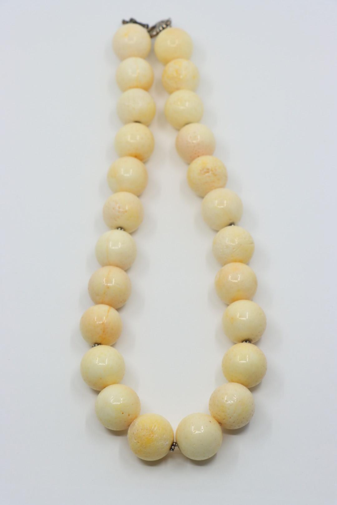 Vintage 925 Silver Large Angel Skin Coral Bead Necklace