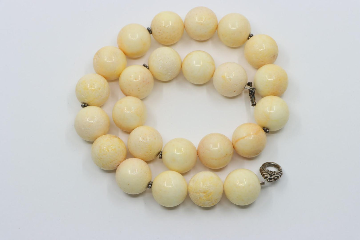 Vintage 925 Silver Large Angel Skin Coral Bead Necklace