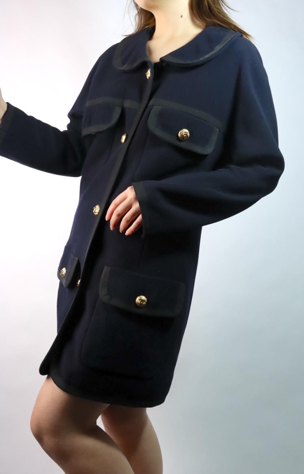 Vintage 1996 Chanel Classic Navy Wool Long Jacket