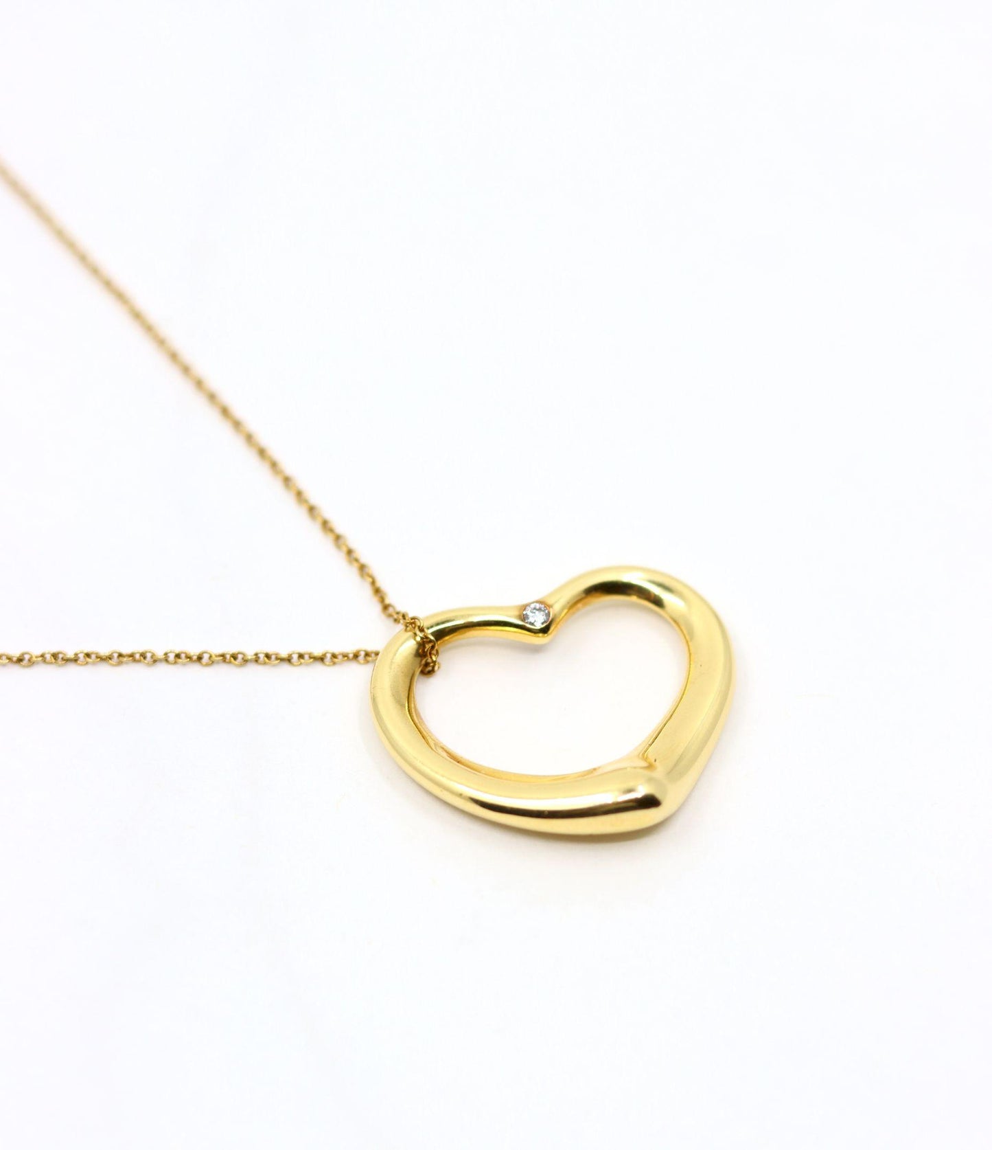 Tiffany & Co 18K Gold Elsa Perreti Diamonds Heart Pendant Necklace