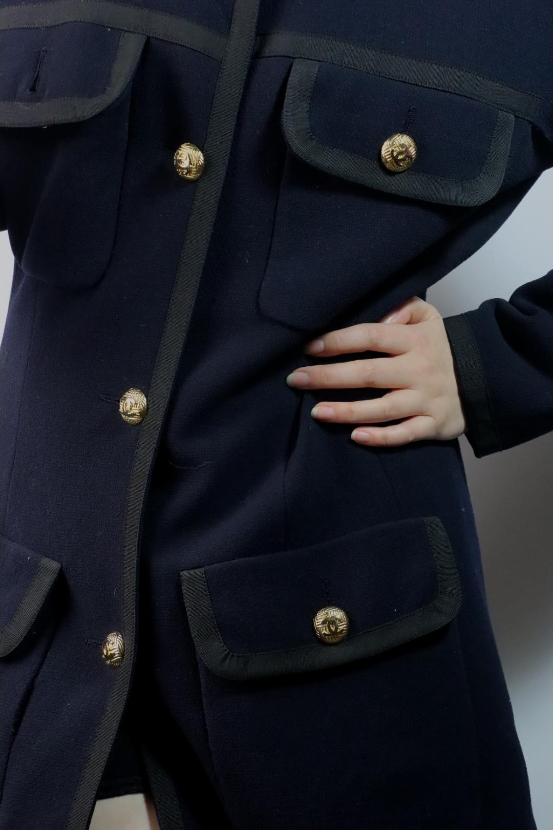Vintage 1996 Chanel Classic Navy Wool Long Jacket