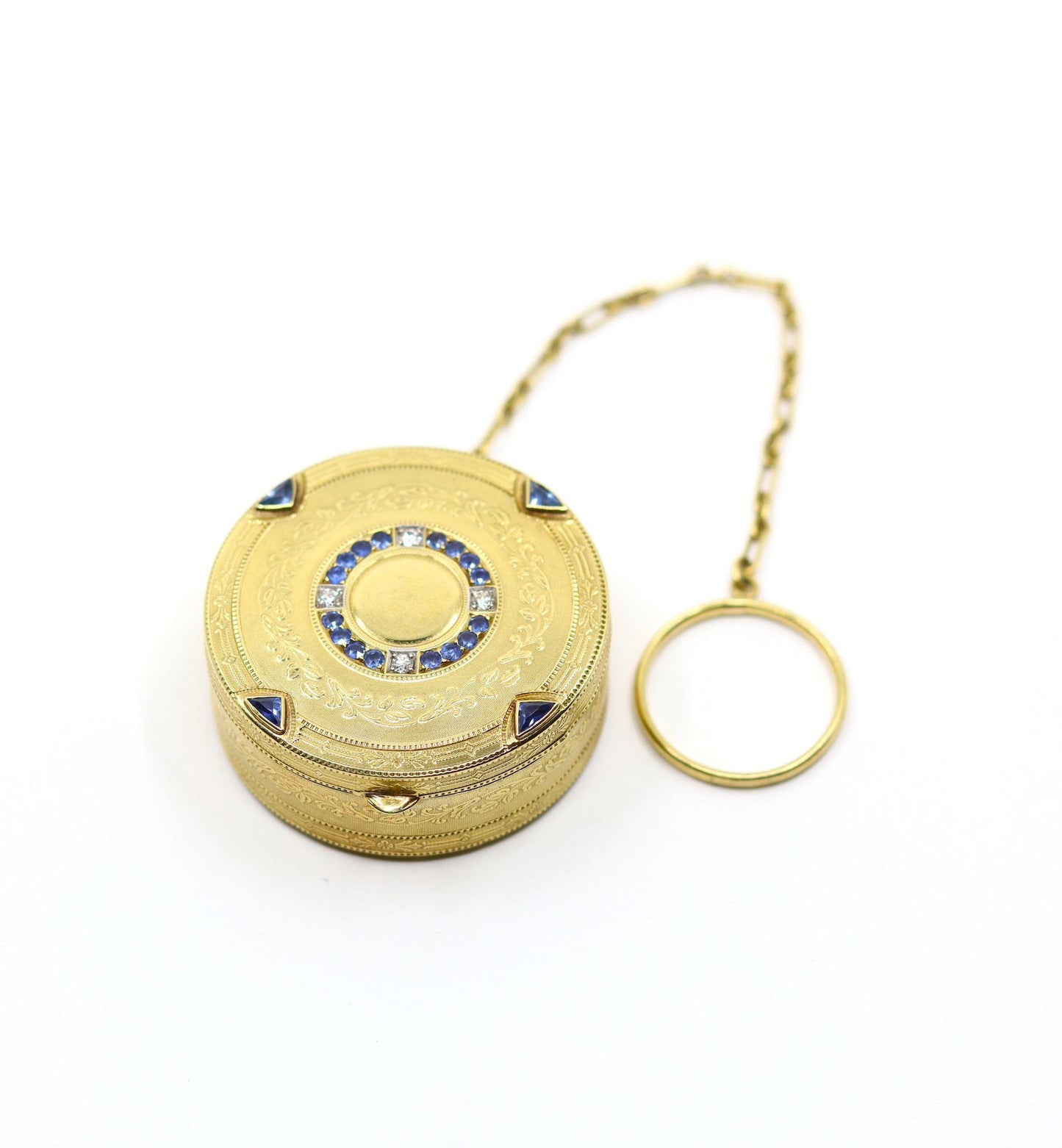 Art Deco Tiffany & Co 14K Gold Sapphire Diamond Pill Box