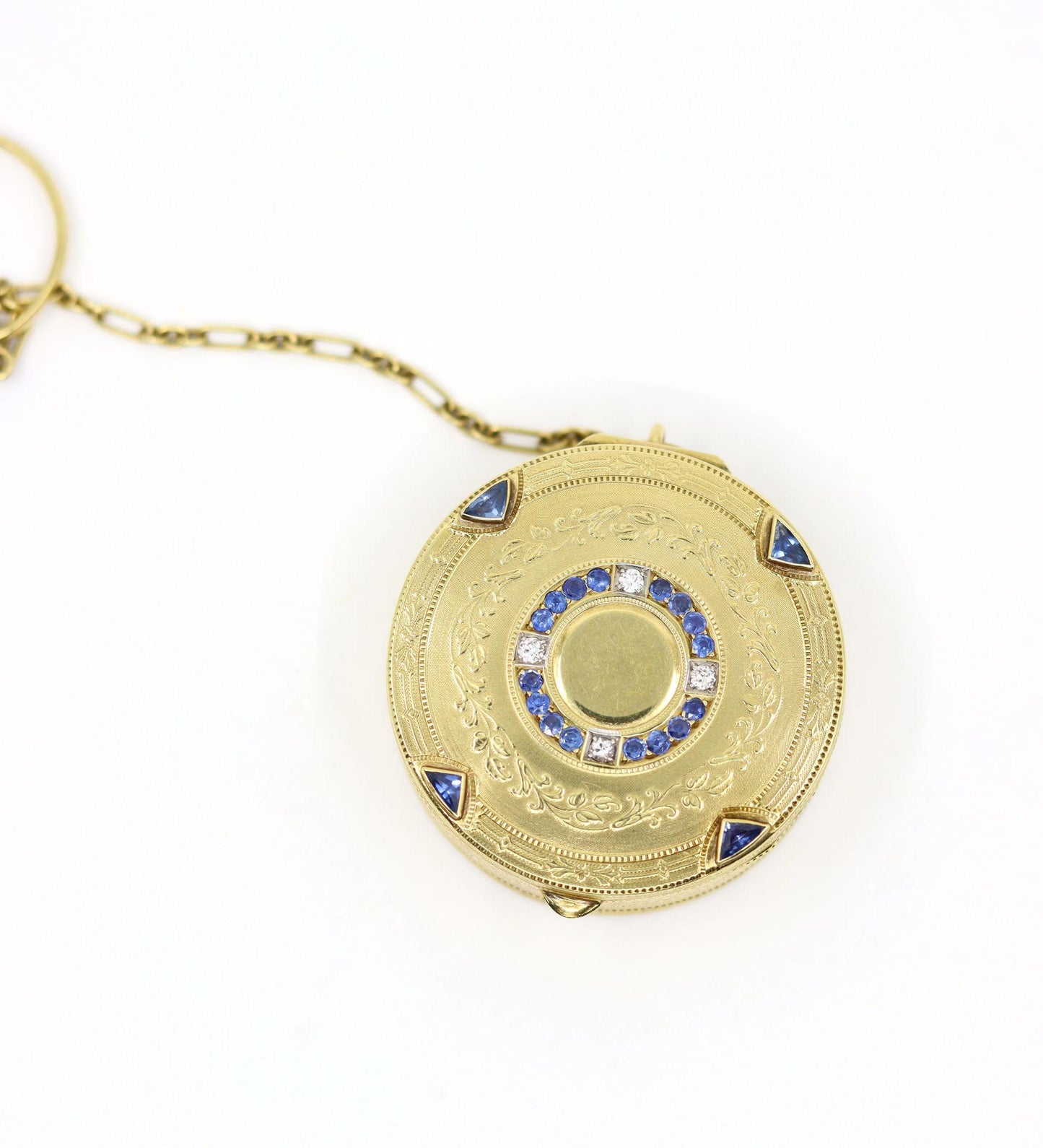 Art Deco Tiffany & Co 14K Gold Sapphire Diamond Pill Box