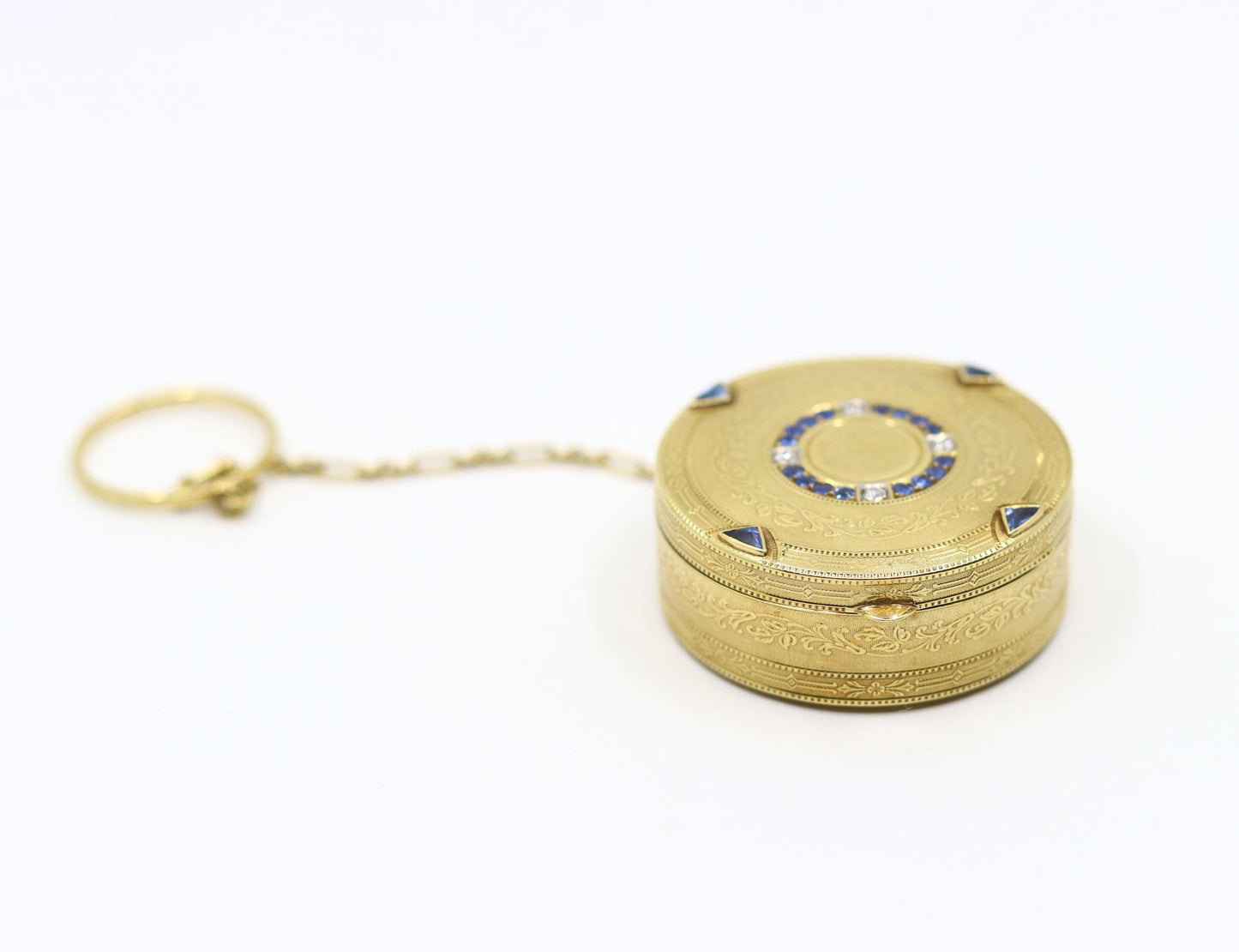 Art Deco Tiffany & Co 14K Gold Sapphire Diamond Pill Box