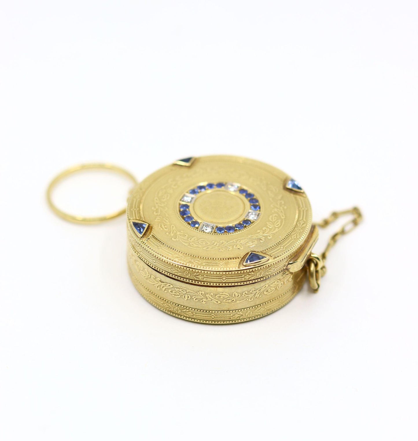 Art Deco Tiffany & Co 14K Gold Sapphire Diamond Pill Box