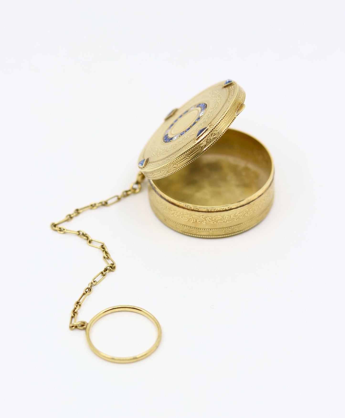 Art Deco Tiffany & Co 14K Gold Sapphire Diamond Pill Box