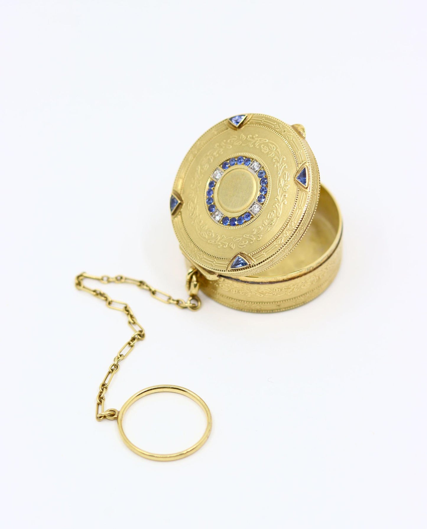 Art Deco Tiffany & Co 14K Gold Sapphire Diamond Pill Box