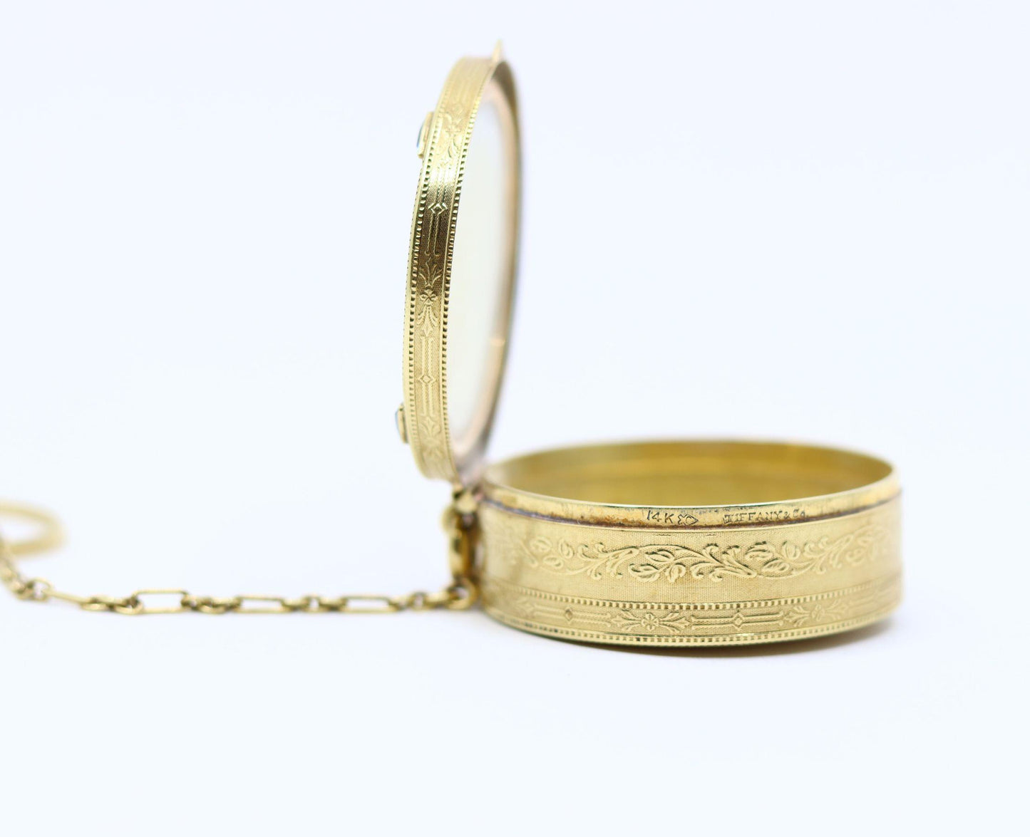 Art Deco Tiffany & Co 14K Gold Sapphire Diamond Pill Box