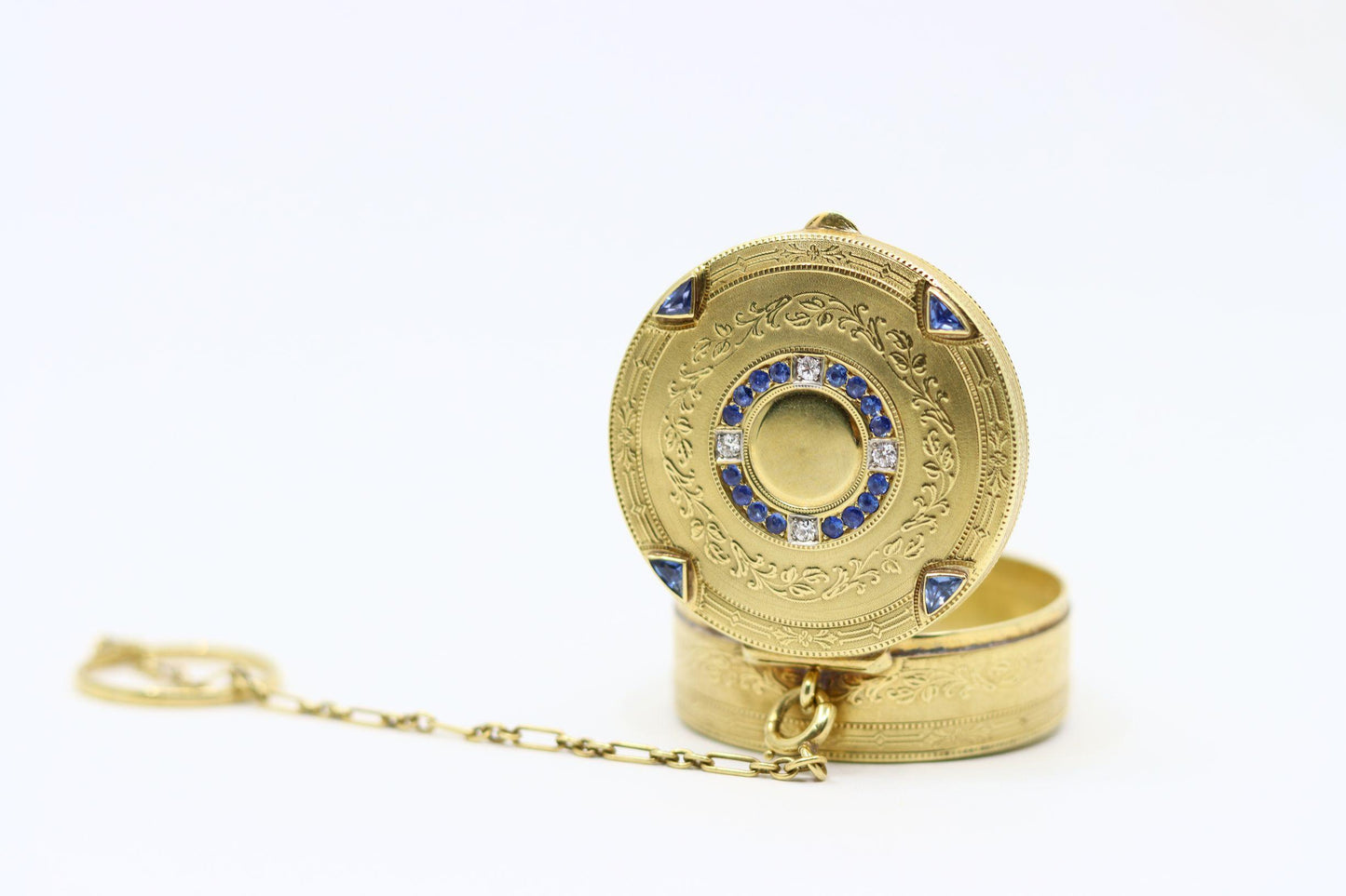 Art Deco Tiffany & Co 14K Gold Sapphire Diamond Pill Box