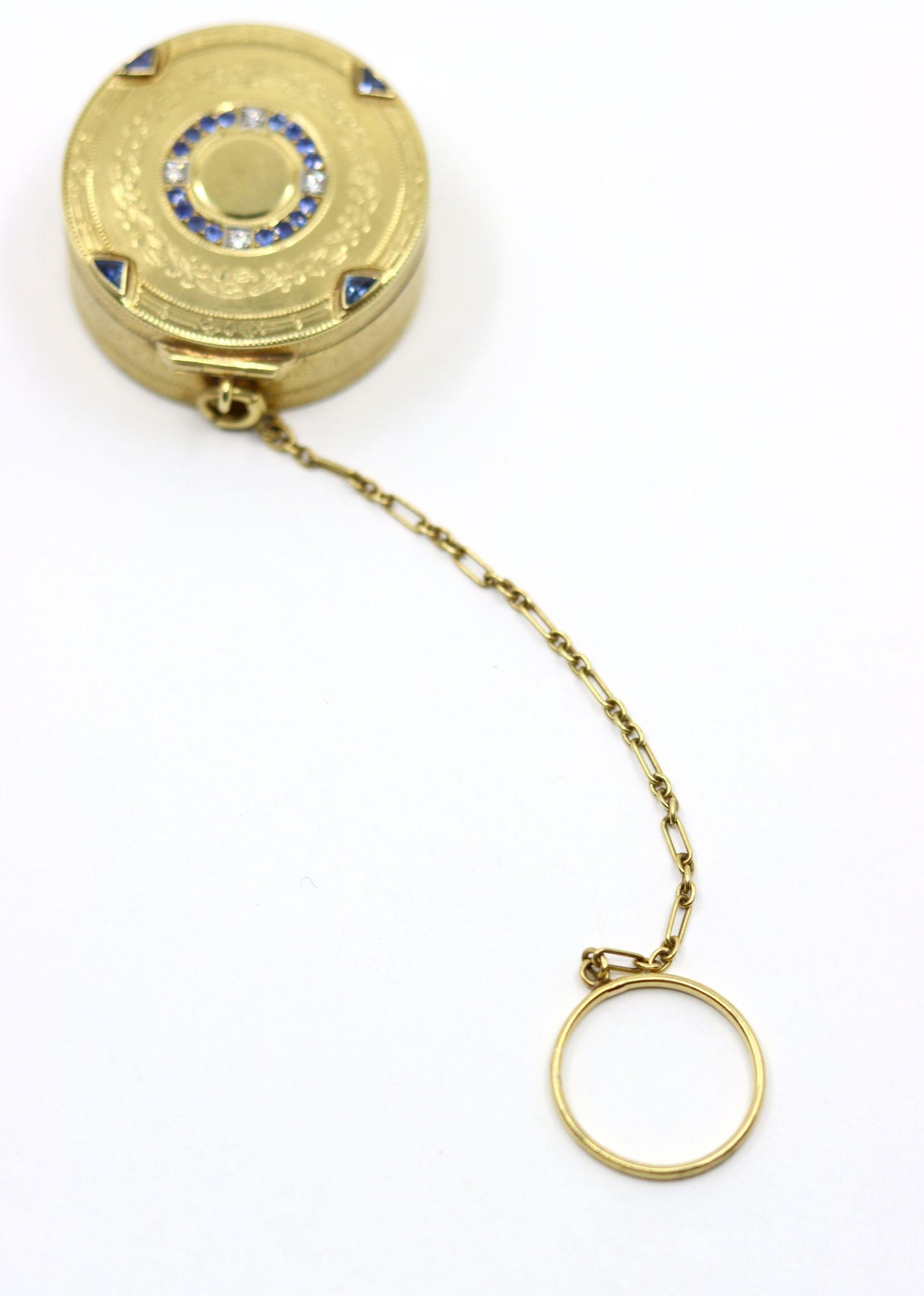 Art Deco Tiffany & Co 14K Gold Sapphire Diamond Pill Box