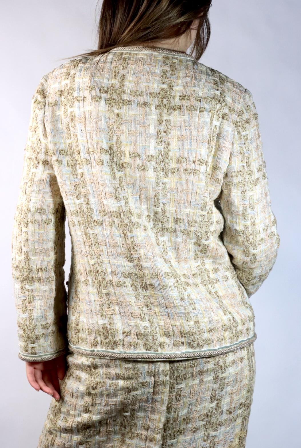 Vintage Chanel 1984 Classic Collarless Tweed Jacket Suit