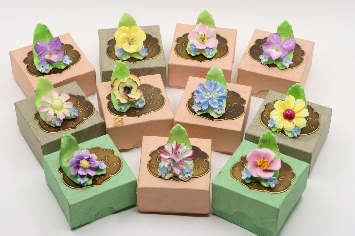 Eleven Coalport Fine English Bone China Flower Porcelain Place Card Holders