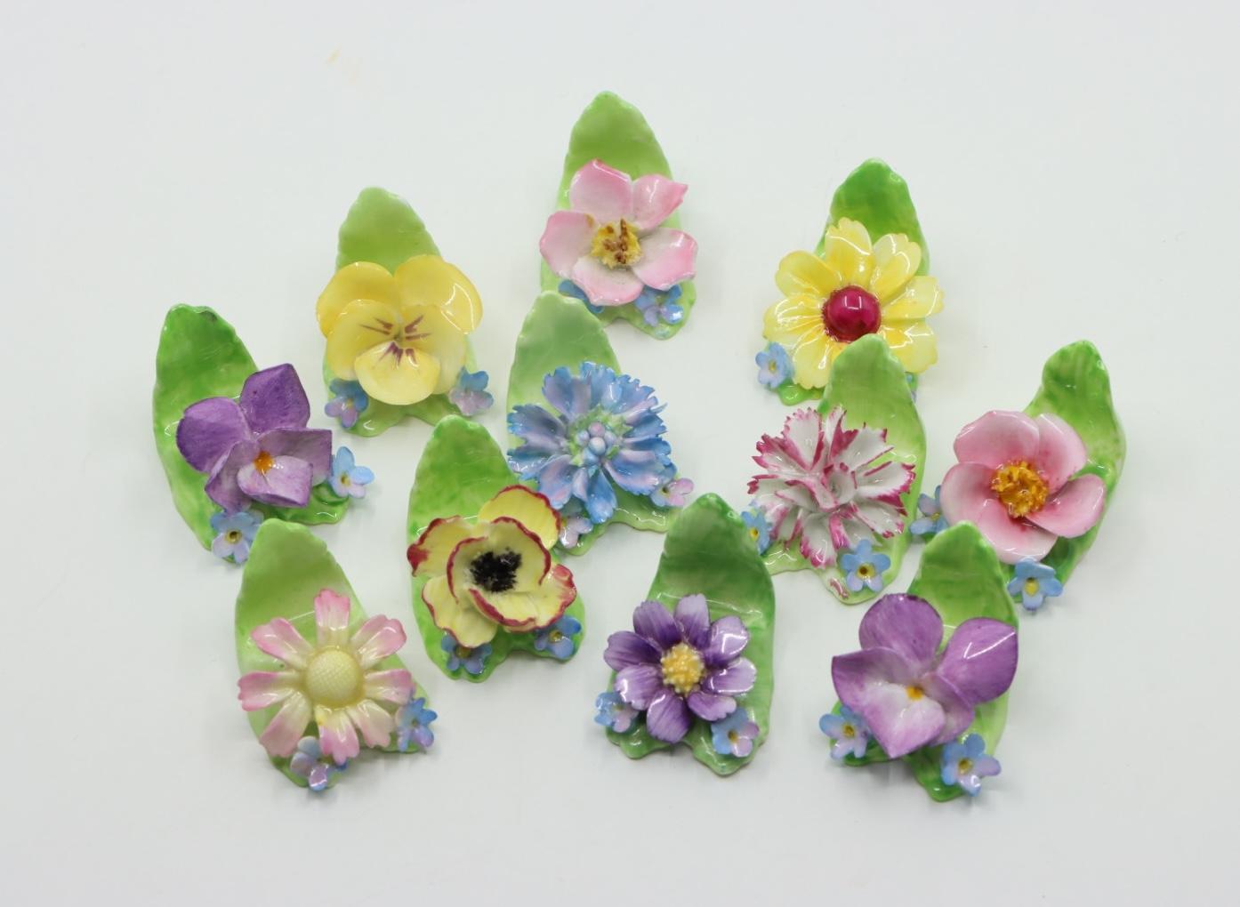 Eleven Coalport Fine English Bone China Flower Porcelain Place Card Holders