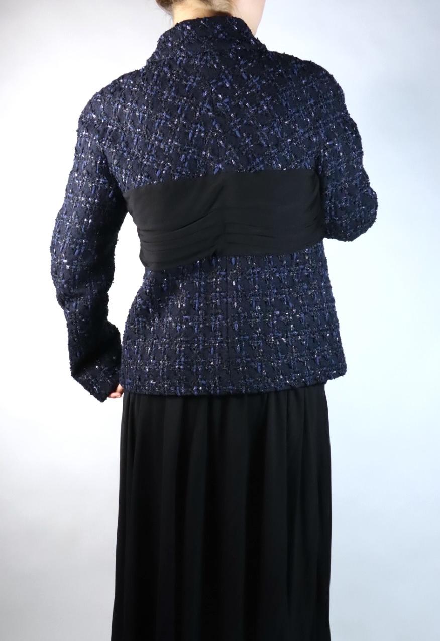 Chanel Navy Tweed Blazer Rayon Suit