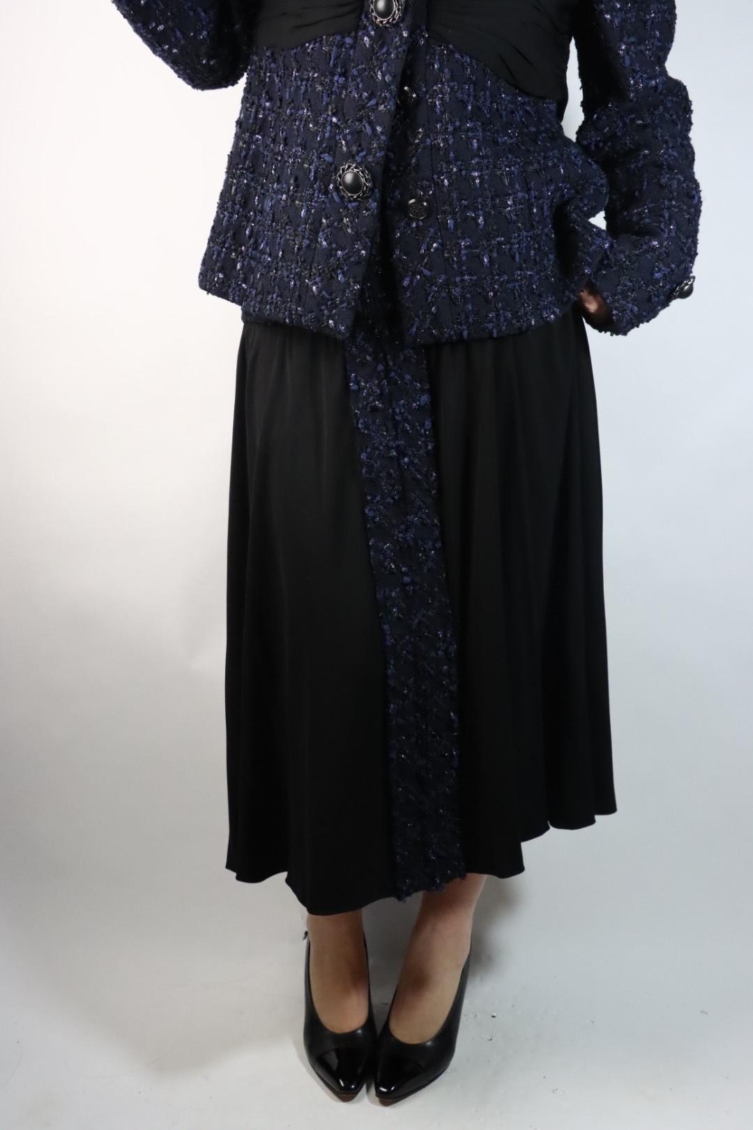 Chanel Navy Tweed Blazer Rayon Suit
