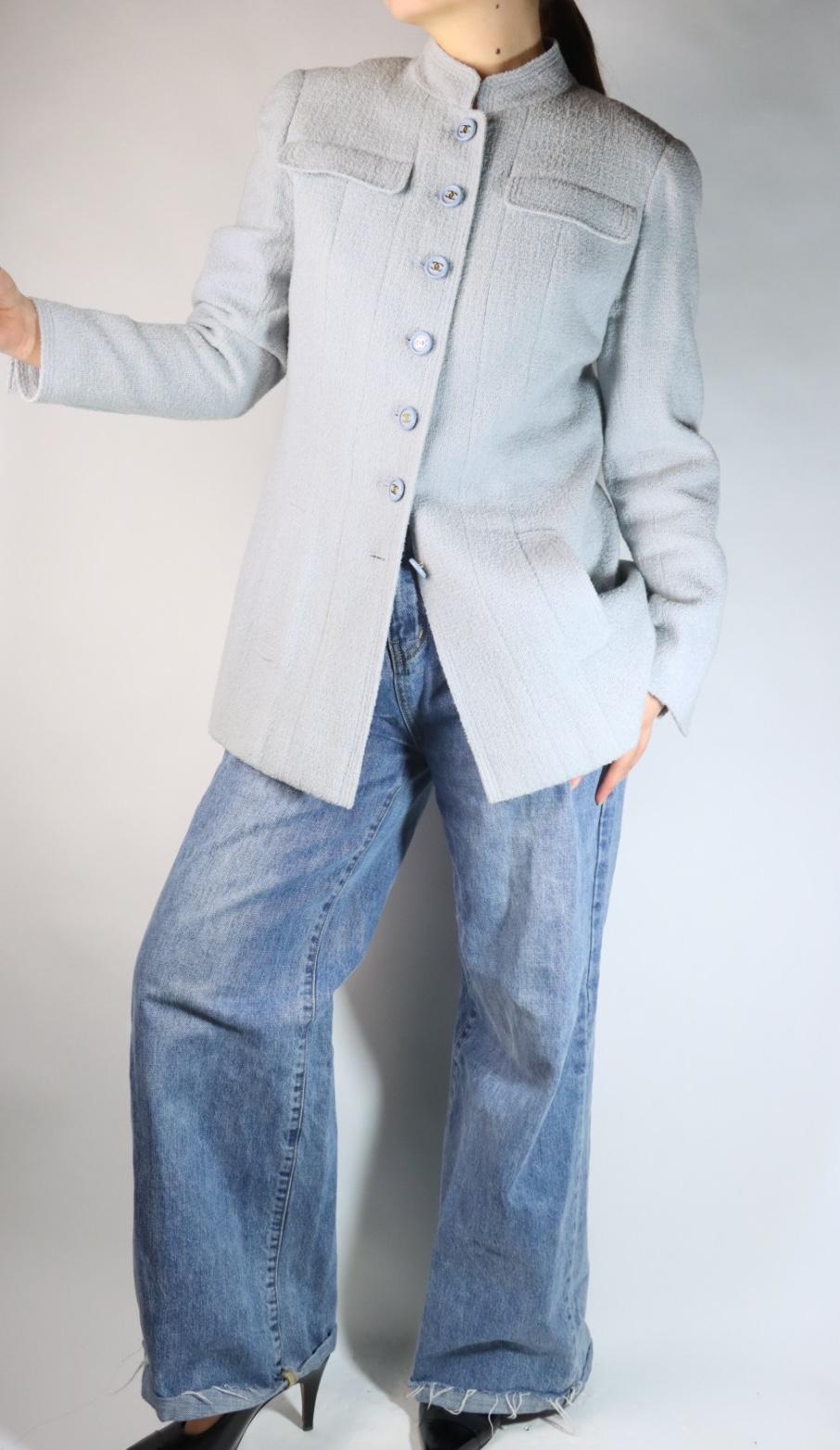 Vintage 1997 Chanel Baby Blue Tweed Jacket