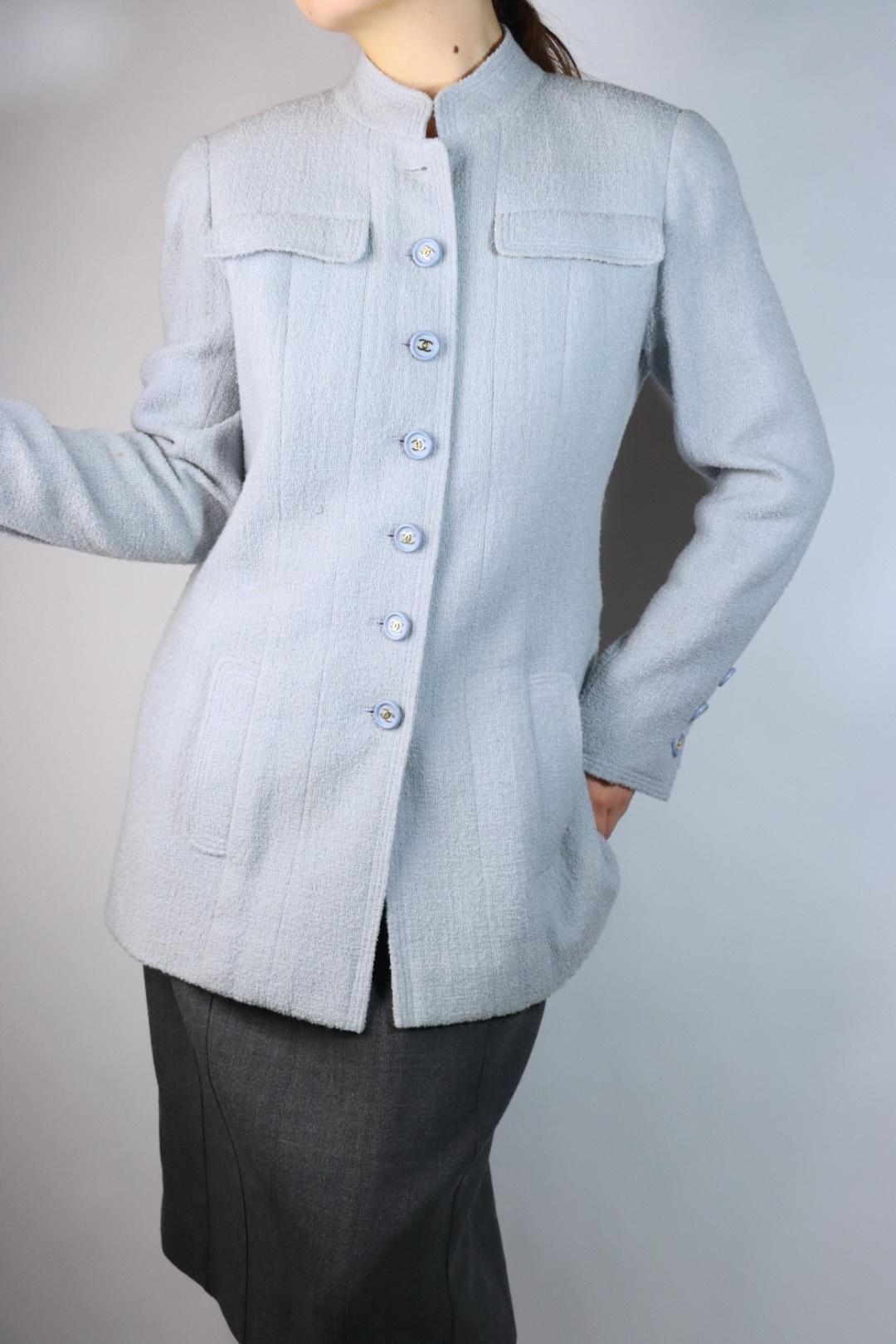 Vintage 1997 Chanel Baby Blue Tweed Jacket