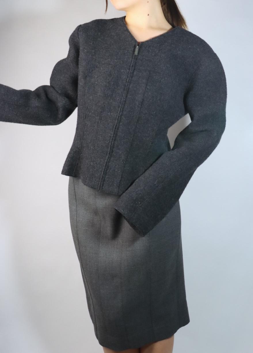 Vintage 1999 Chanel Gray Wool Jacket Suit
