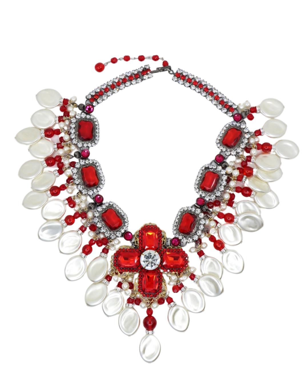 A Set Of Lawrence Vrba Red Rhinestone Faux Baroque Pearl Necklace Earrings