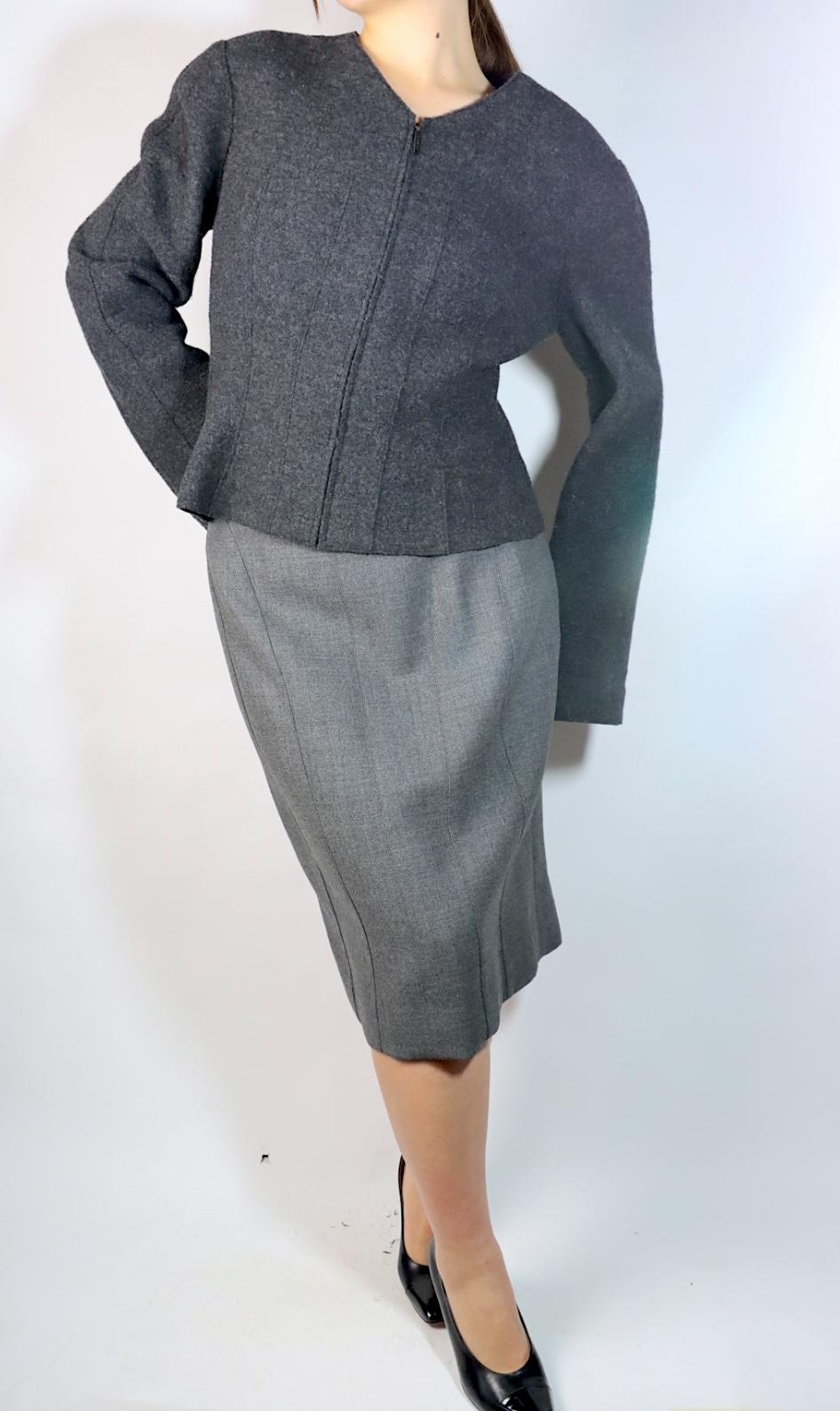 Vintage 1999 Chanel Gray Wool Jacket Suit