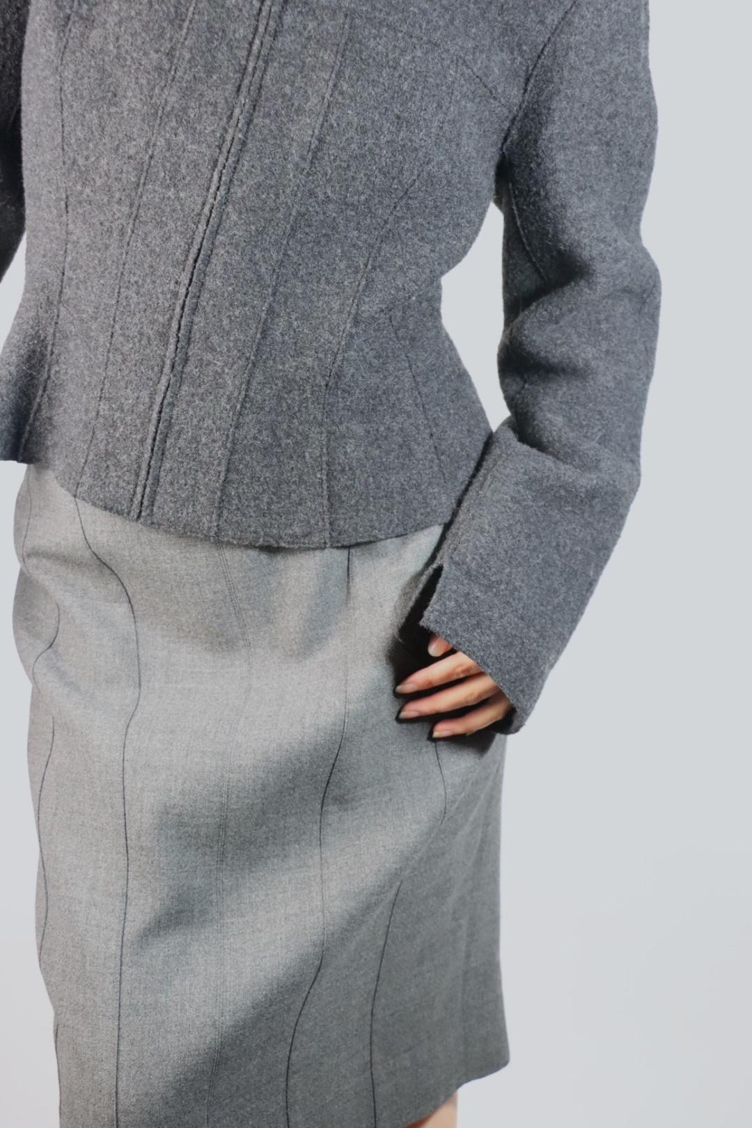 Vintage 1999 Chanel Gray Wool Jacket Suit