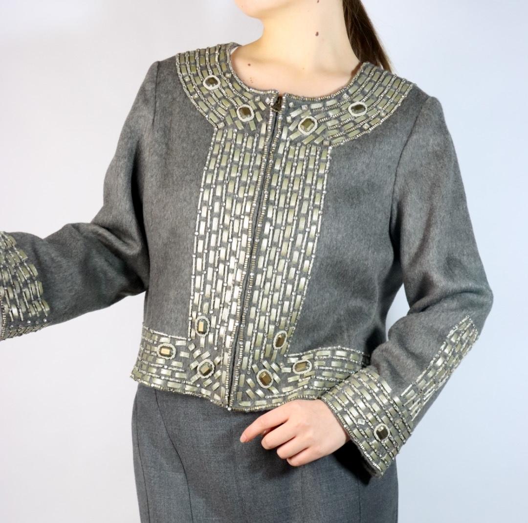 Vintage Oscar De La Renta Grey Embellished Jacket