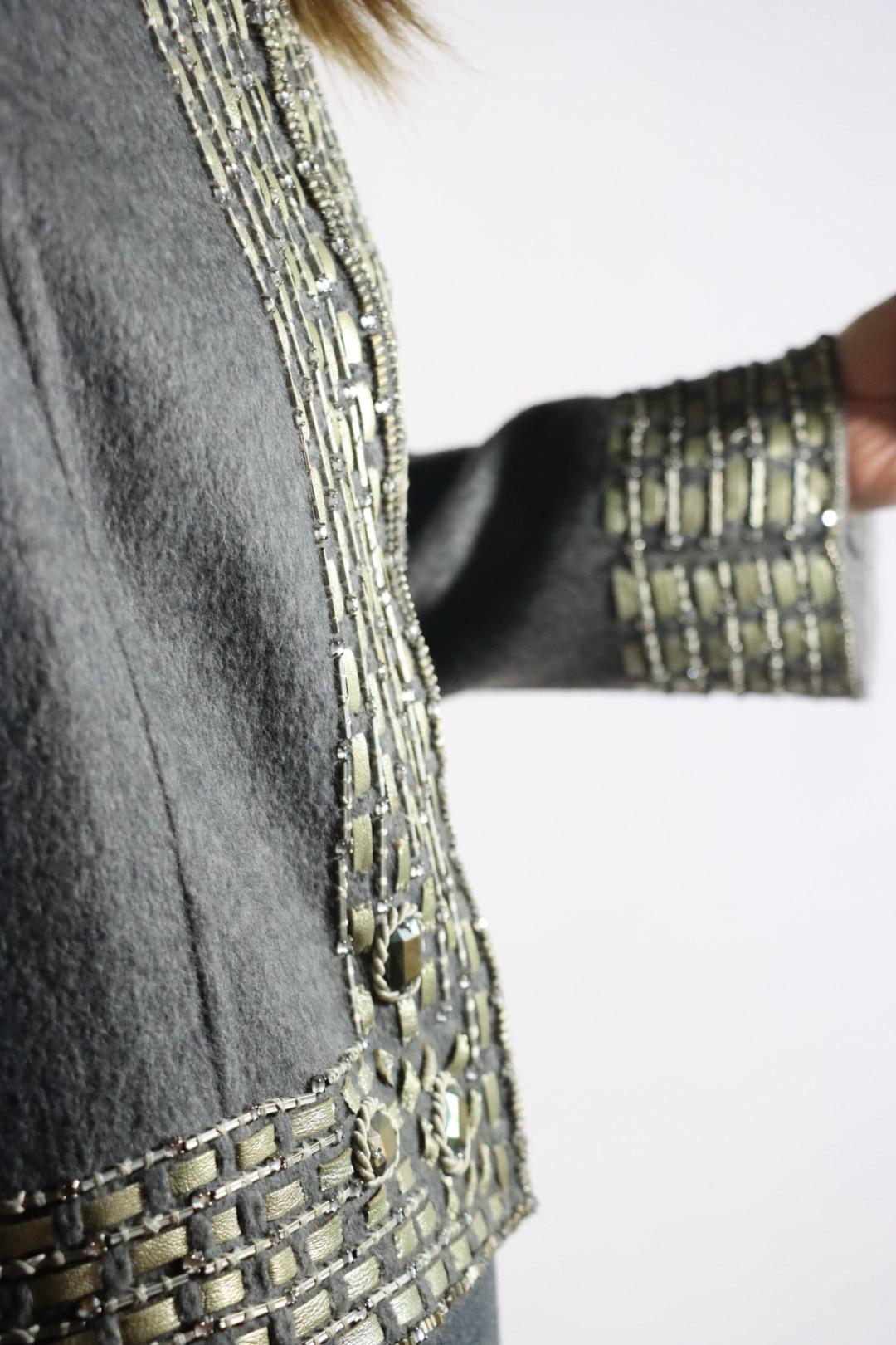 Vintage Oscar De La Renta Grey Embellished Jacket
