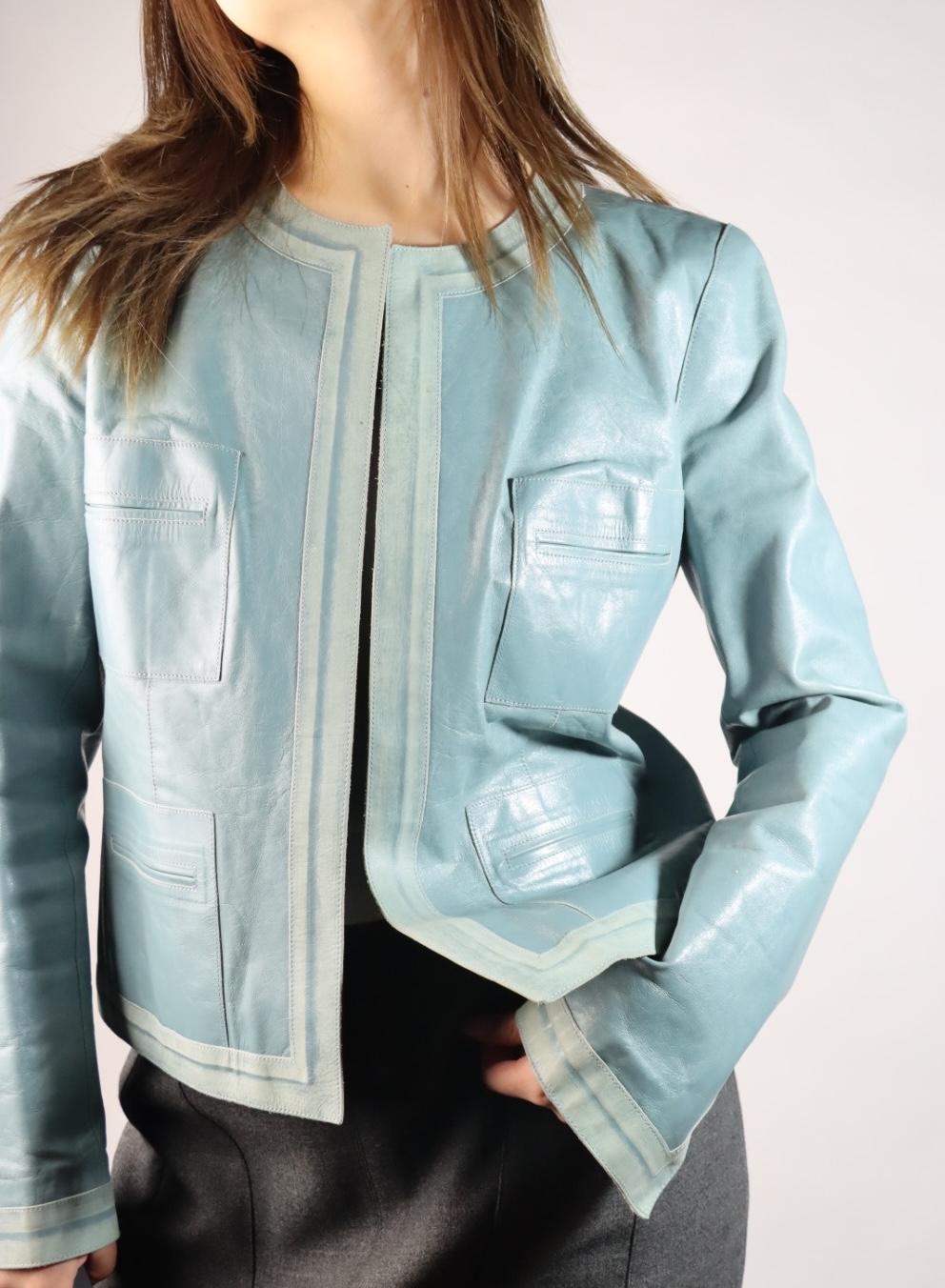 Vintage Chanel Blue Leather Biker Jacket