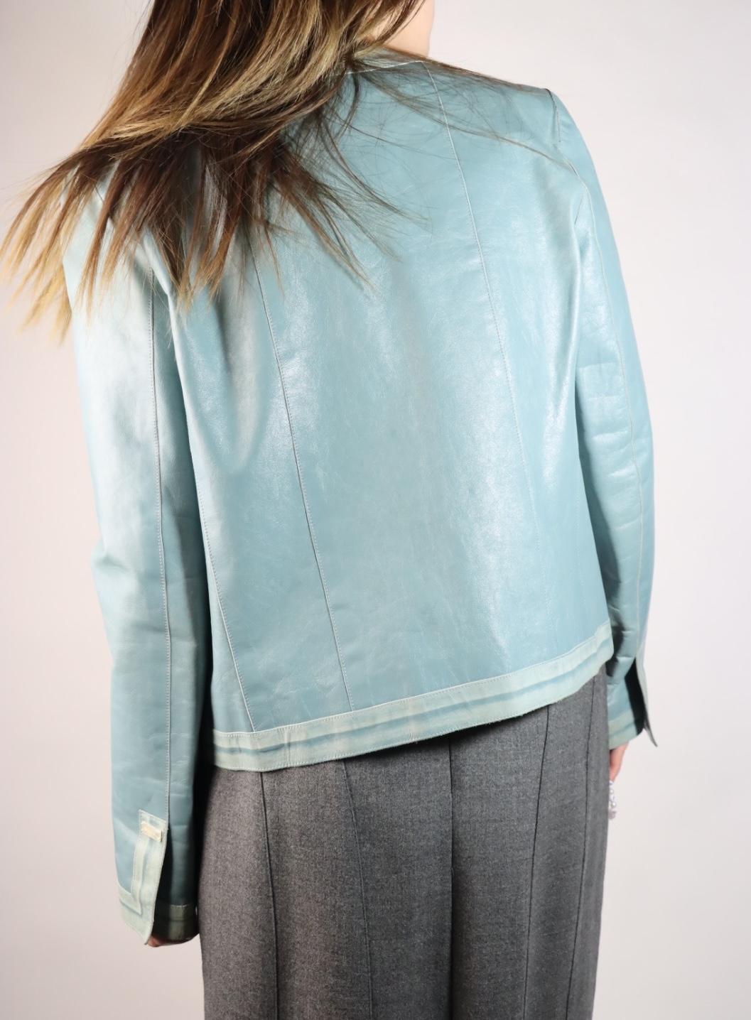 Vintage Chanel Blue Leather Biker Jacket