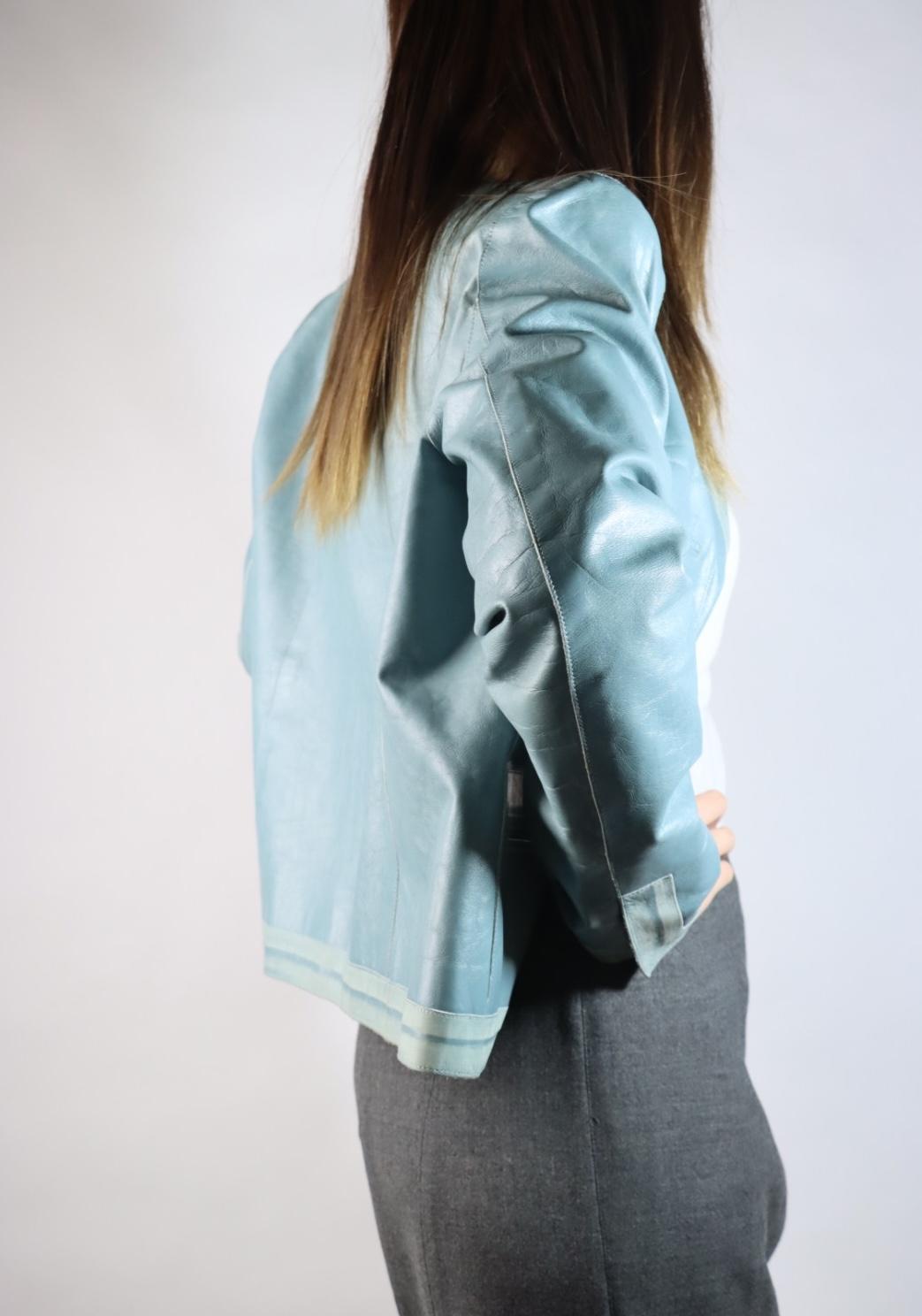Vintage Chanel Blue Leather Biker Jacket