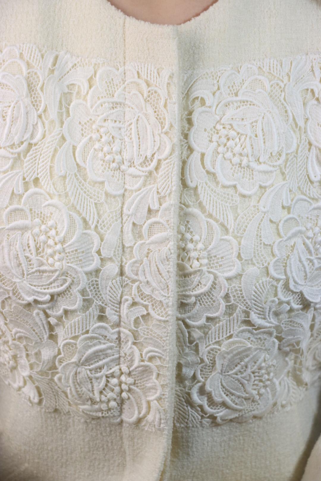 Vintage Dior Lace Flower White Jacket & Skirt Suit