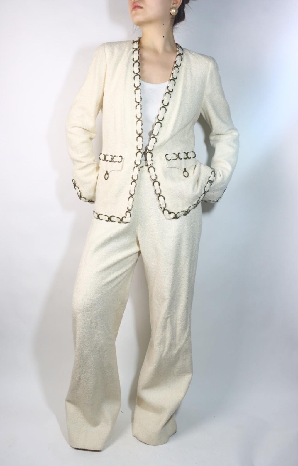 Vintage 2002 Chanel Chain White Jacket Pant Suit