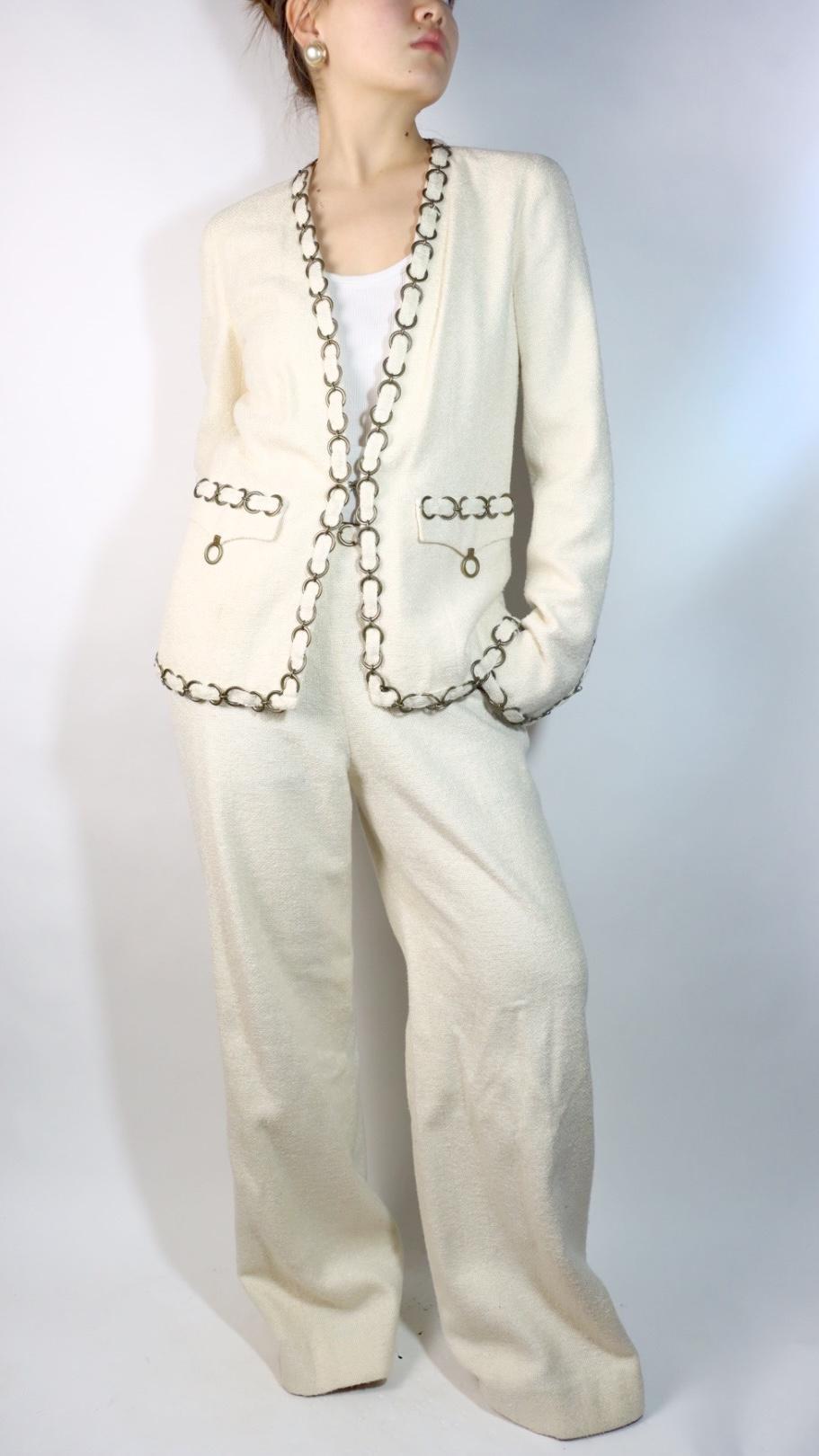 Vintage 2002 Chanel Chain White Jacket Pant Suit