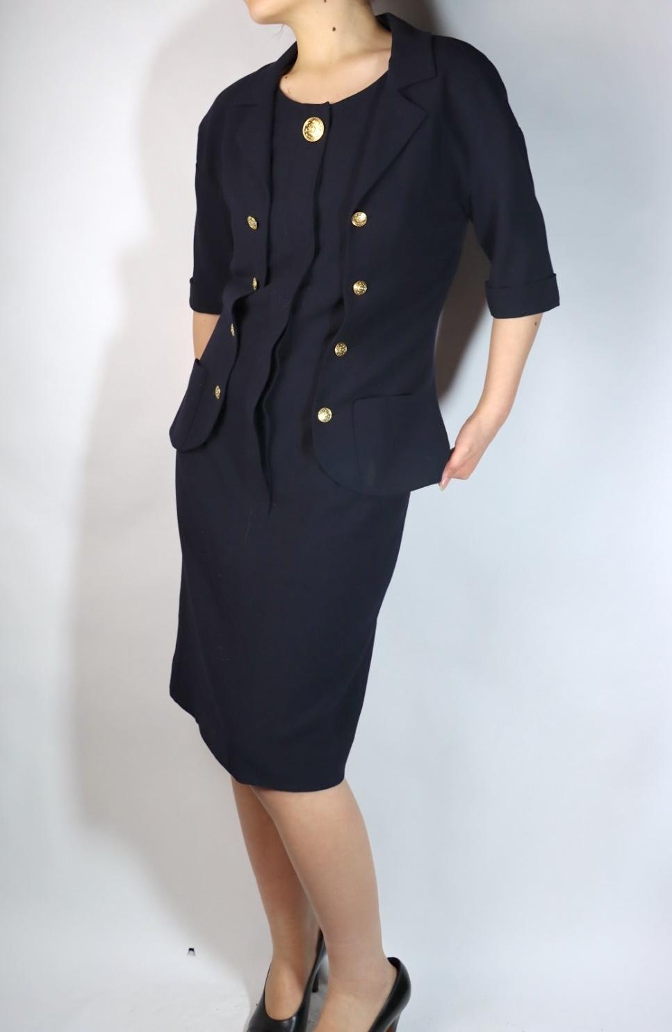 Vintage Chanel Navy Short Sleeve Dress Suit