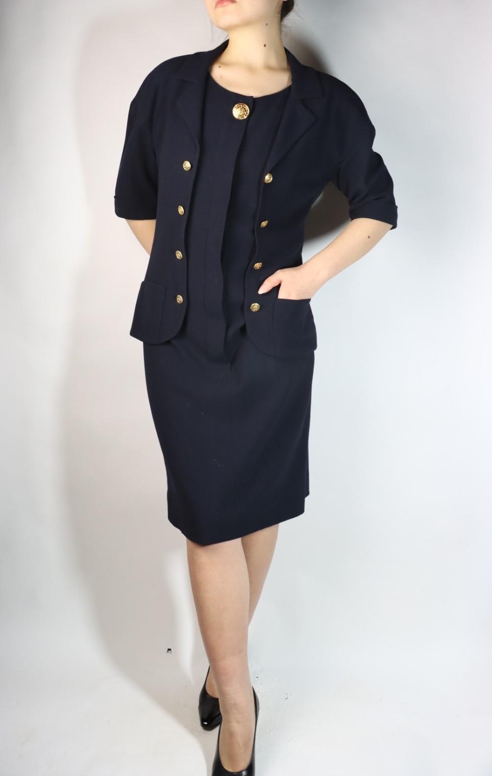 Vintage Chanel Navy Short Sleeve Dress Suit