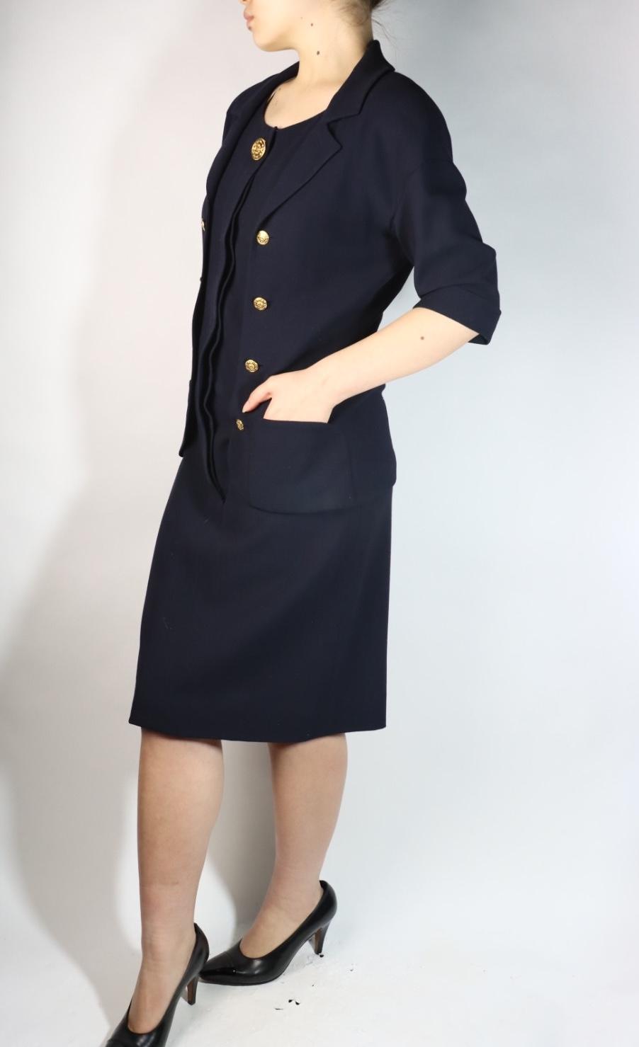 Vintage Chanel Navy Short Sleeve Dress Suit