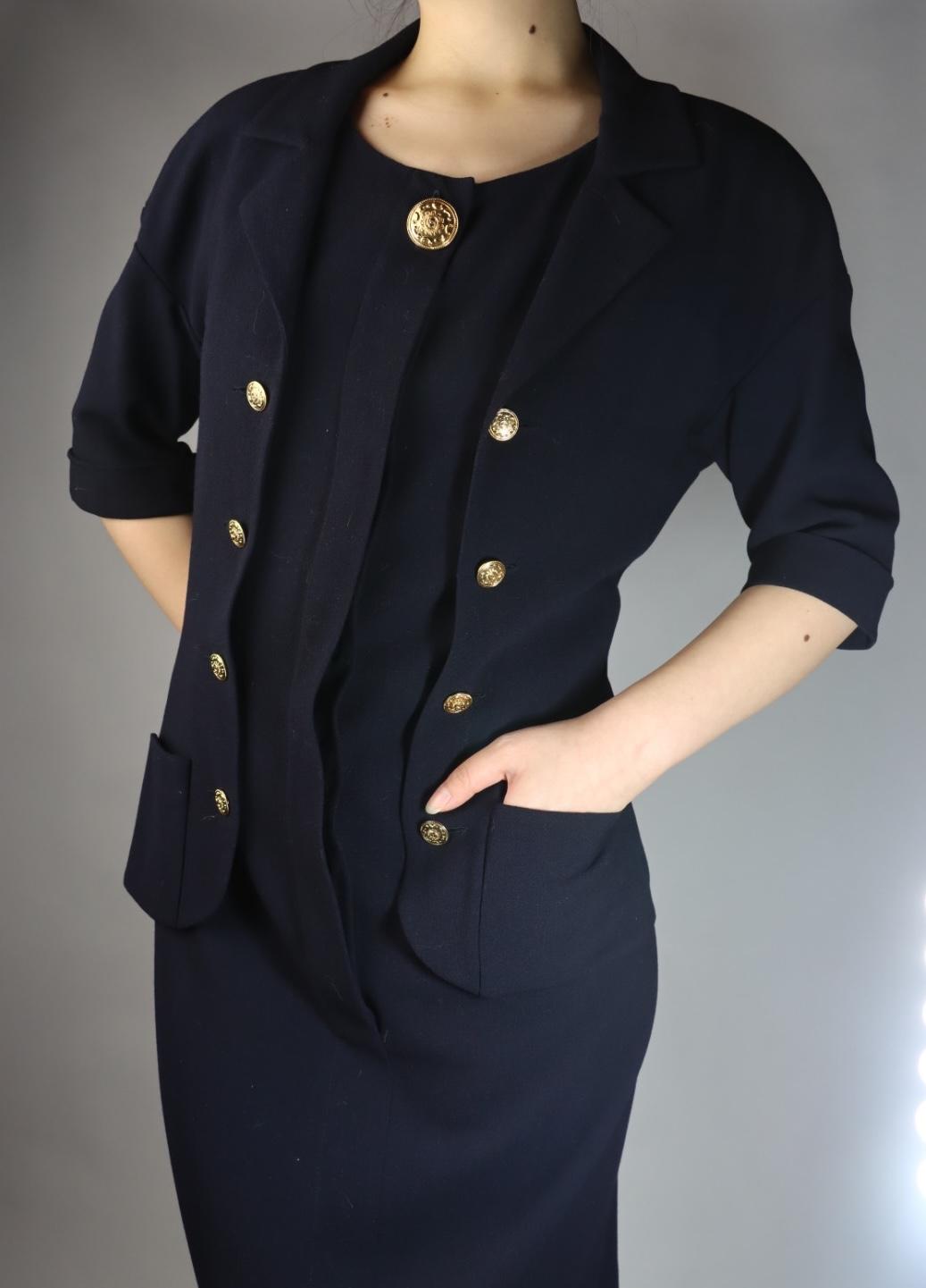 Vintage Chanel Navy Short Sleeve Dress Suit