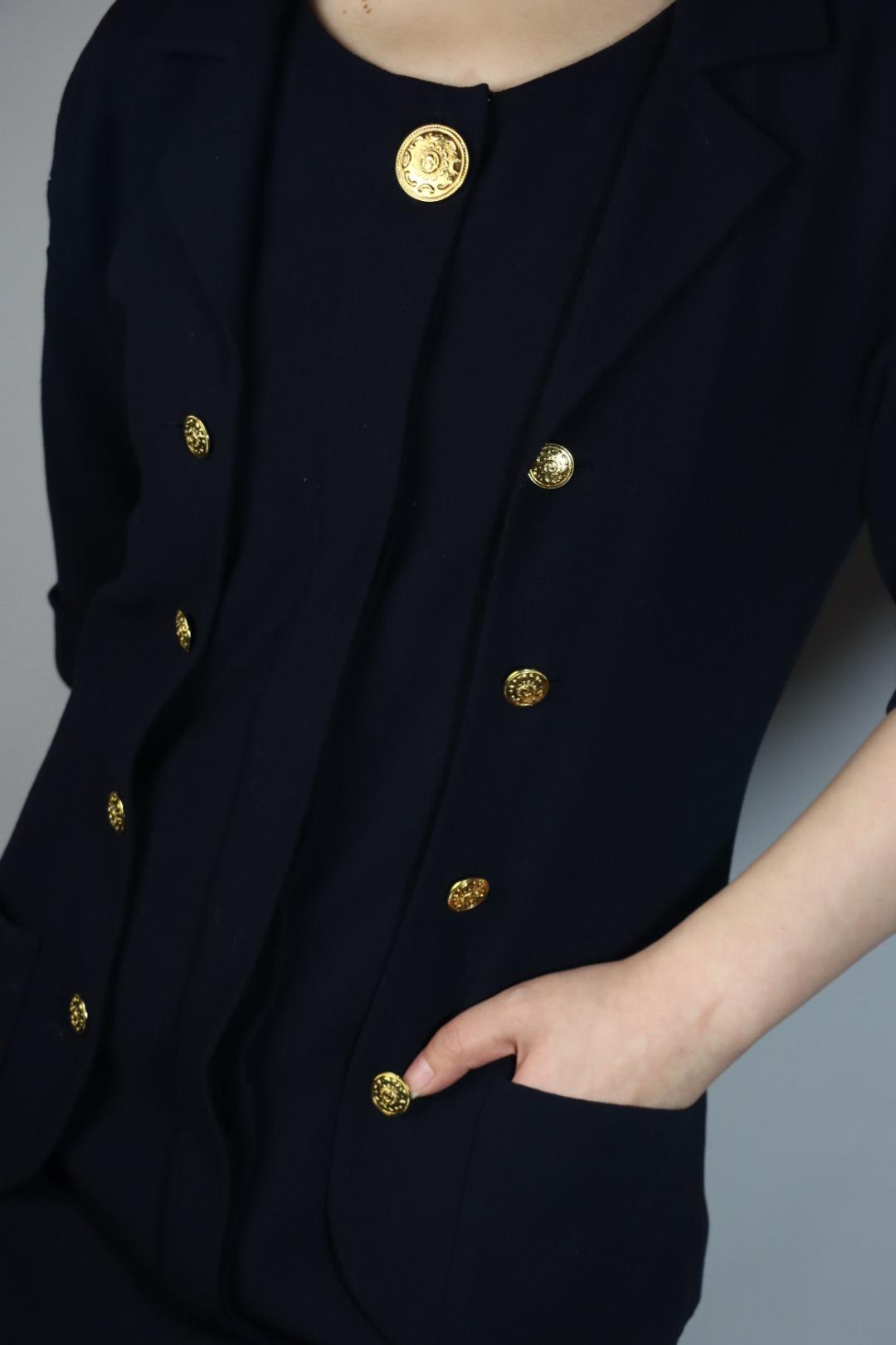 Vintage Chanel Navy Short Sleeve Dress Suit